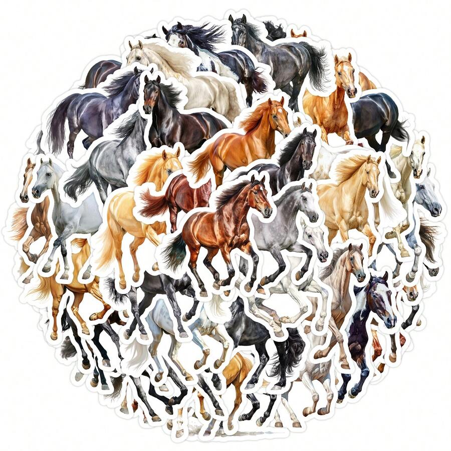 50Pcs Galloping Steeds Stickers - Stationery Graffiti Stickers, Decals For Party, Water Bottle, Scrapbook, Laptop, Skateboard, Computer, Gift Bags, Envelope Seals, Office Supplies, For Teens Fans - Galloping Steeds Stickers - View 1