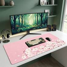 Red Background White Petal Pattern Gaming Mouse Pad, Non-Slip Rubber Desk Mat, Smooth Sliding Surface, Suitable For Computer Laptop Office Home, Floral Abstract Art Decoration, Back To School Supplies - A - View 2