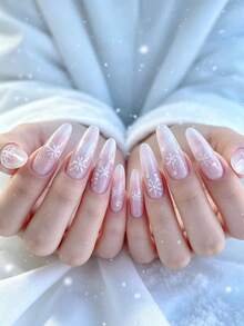 1 Box Pure White Snowflake Nail Stickers, Lightweight 3D Snowflake Design, Autumn/Winter Christmas Vibe, Handmade Press-On Nails, Delicate And Beautiful Nail Accessories - White - View 3