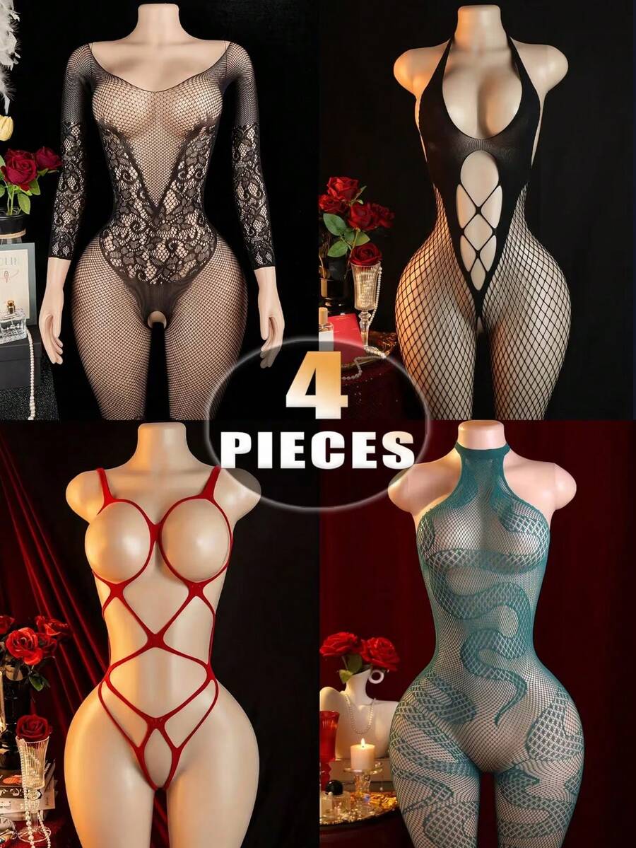 4 Pairs Spring/Summer Women's Pantyhose, Sexy And Effortless In Stocking Style: Fresh And Breathable, Suitable For Lingerie Parties, Cosplay, Honeymoon And More - Multicolor - View 1