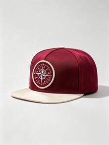 1PC Unisex Color Block Flat Brim Baseball Cap, Circular Compass Embroidery On Front, Contrast Flat Brim, Adjustable, For Daily, Street, Party & Travel - Multi-color - View 7