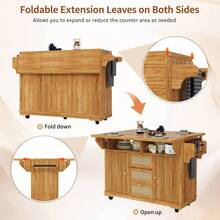 Flieks Foldable Serving Trolley, 95 Cm Kitchen Trolley With Ergonomic Height, PE Rattan Drawers, Mobile Rolling Trolley For Kitchen, Balcony & Camping - Natural - View 8