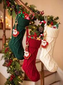 Braided Christmas Stockings, Christmas Gift Bags, Fireplace Hanging Decor, Christmas Tree Ornaments, Holiday Decorative Socks, Christmas Decorations - Multicolor - View 4