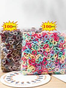 200pcs Girls Elastic Hair Bands, Colorful Nylon Small Hair Ties, Children's Ponytail Hair Accessories - Multicolor - View 8