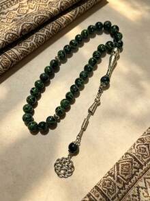 1pc Vintage Middle Eastern Style Tasbih 33-Bead Cracked Beads Braided Flower Pendant Tassel Prayer Beads Bracelet - One Size - View 5
