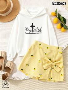 Kids Hoodie: Protected PSALM 91 Cross Design, Loose Fit Breathable Casual Sweatshirt For Boys & Girls, Simple Faith Style For Spring Autumn Daily Wear - White - View 3