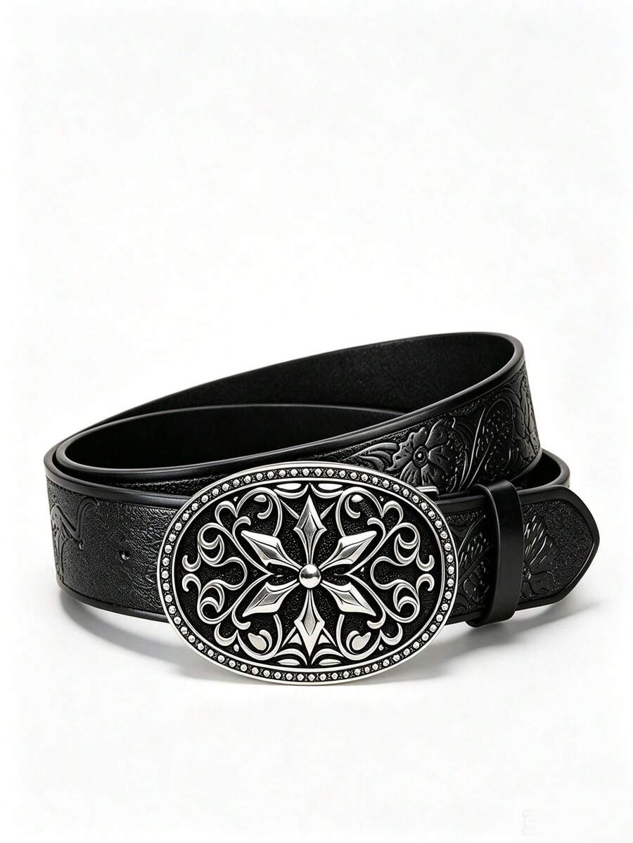 LJSQ 1pc Y2K Skull Demon Print Street Unisex Belt, Gothic Dark Skull Fashion Accessory, Suitable For Daily Casual, Holiday Party, Adjustable - Black - View 1