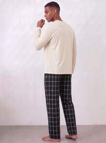 Snug League 2pcs Men's Plus Size Casual Loose Minimalist Pullover Sweatshirt With Pockets & Plaid Lounge Pants Set, Suitable For Spring - Multicolor - View 7