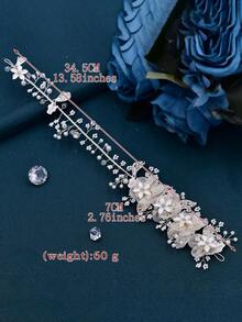 1pc Elegant Handmade Crystal Rhinestone Pearl Flower Leaf Wedding Tiara Headband Bridal Hair Accessories Women Jewelry - Silver - View 4