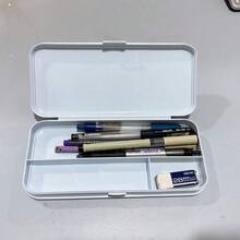 大容量塑膠鉛筆盒，極簡學生文具盒，多層收納整理盒，可存放筆與尺，可愛馬卡龍色系校園用品，耐用桌面配件 - 藍色3 - 查看 5