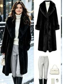 Women's Elegant Faux Fur Collar Jacket For Winter Black - Black - View 1