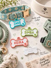 Personalized 3D Printed Bone Pet ID Tag, Customizable Name & Contact Info Pet Pendant, Cute Paw Print Dog Name Tag, Customized Pet Identification Charm, Bone-Shaped Decorative Pet Tag, Commemorative Pet Accessory, Unique Gift For Pet Lovers, Durable Customized Pet Nameplate Suitable For Daily Wear, Collar Not Included - Multicolor - View 4