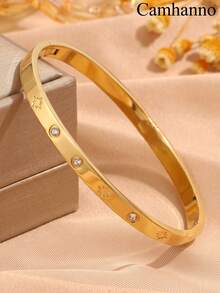 Camhanno 3/1pc Stainless Steel Plated 18K Gold Bracelet Set With Sand Faced Pearl For Women's Style, Handmade Set - Gold - View 10