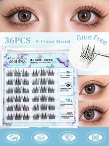 MENGJIESHANGPIN 6 Pairs Of Glue-Free, Self-Adhesive Double-Tip Wheat Ear + Double Sunflower False Eyelashes, Natural & Segmented Lash Clusters,Eye Lash Clusters,Individual Eyelashes,Lashes,Fake Lashes - C - View 1