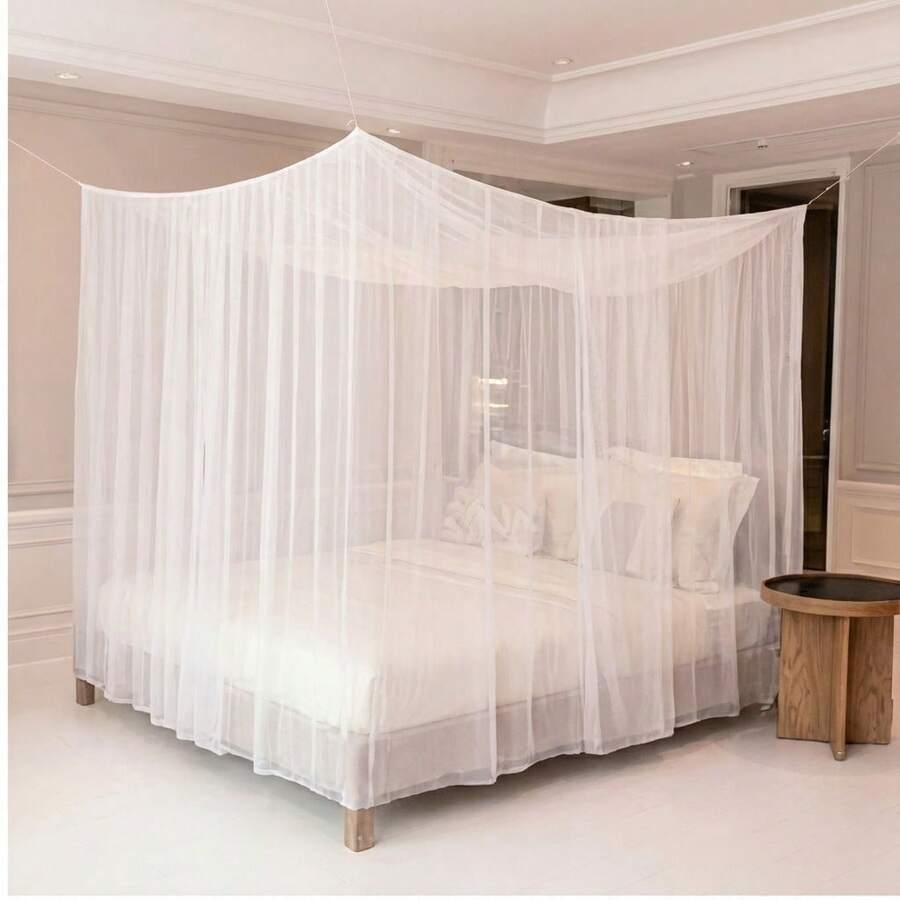 1 pieza Cubierta de cama con dosel de malla de poliéster, mosquitero portátil de verano, adecuado para patio, porche, camping y decoración de dormitorio, diseño ligero y transpirable, mosquitero fácil de instalar, accesorio de ropa de cama de verano A2TK - Azul - Ver 1