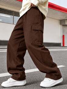 1pc Tween Boys Vintage Minimalist Cargo Pants For Workout, Outdoor, Spring & Autumn (Actual Size Runs Small, Recommend Ordering One Size Up Based On The Image) - Brown - View 7