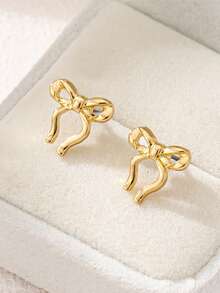 1 Pair Fashion Minimalist Elegant Exquisite Geometric Asymmetrical Twisted Bow Stud Earrings, Suitable For Women's Daily Commute - Yellow Gold - View 6