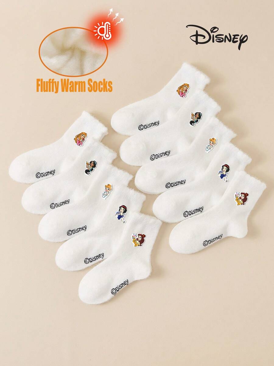 Disney Princess Socks 1/5/10 Grils Warm Fluffy Socks, Soft Fuzzy Cozy Mid-Calf Socks, Breathable Plush Lining Sleep Socks For Cold Weather - Multicolor - View 1