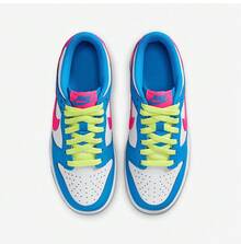 NIKE Dunk Low Unisex Blue White Pink Multicolor Low-Top Shoes | Neon Pink Swoosh Bright Yellow Laces Street Colorblock Style IB7747-406 - Multicolor - View 3
