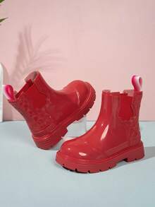 Girls' Colorful Short Rain Boots, Glossy Non-Slip Waterproof Outdoor Rain Shoes - Red - View 6