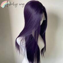 websterwigs 13x4 Dark Purple Wig Long Straight Purple Synthetic Lace Front Wigs For Woman Daily Use Heat Resistant Fiber Glueless Lace Wigs - Multicolor - View 6