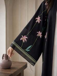 Hafizah Modest Printed Cardigan & Hijab 2 Pieces Abaya Set, Elegant Versatile Long Robe For Outdoor Wear - Black - View 5