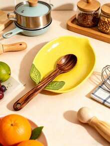 1/2pc Large Lemon Ceramic Spoon Holder, Suitable For Stove, Elegant Cooking Utensil Rack, Heat Resistant, Countertop Placement, Dishwasher , Ideal Gift For Wedding, Housewarming - Multicolor - View 2