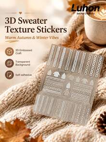 1Set Knitted Texture Themed Stickers, Stickers For Laptop, Journaling Supplies, Sticker Book, White Knit Pattern And Sweater Print, Warm Minimalist Aesthetic Style, Clear Base, Decorative Decals For Cup, Camera, Phone Case - Autumn/Winter Sweater Stickers - View 1