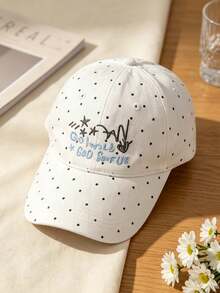 1 Pc Embroidered Baseball Cap With Dot And Letter Design, Women's Wide-Brimmed Korean-Style Versatile Deep-Top Baseball Cap, A Gift For Friends - Multicolor - View 5