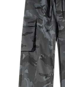 Women's Camo Cargo Pants Elastic Waist Drawstring Straight Trousers, Multi-Pocket Outdoor Hiking Sports Pants - Grey - View 5