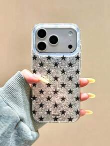 1PC Shiny Silver Rhinestone Black Star Phone Case, Ins Style Premium Transparent Soft Shell Full Coverage Lens Protection Anti-Drop, Compatible With Apple 17Pro/17/17ProMax/16/16Pro/16Plus/16ProMax/15ProMax/13/14/12/Phone Protective Cover - Silver Black - View 3