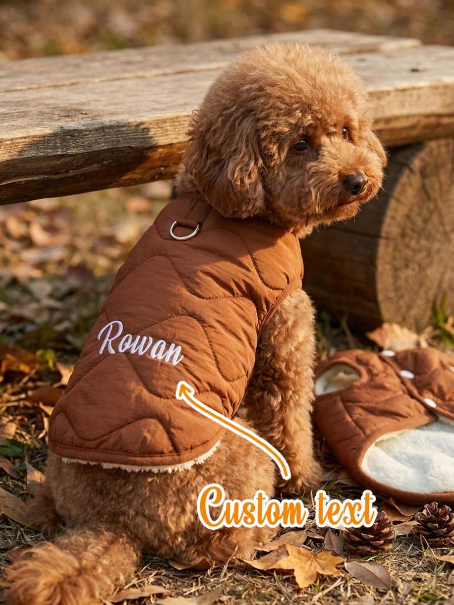 Custom Embroidered Quilted Dog Winter Vest, Fleece Lined Windproof Pet Coat With Back D-Ring, Warm Outdoor Apparel For Small Dogs, Ideal Pet Holiday & Birthday Gift - 1 Set - View 1