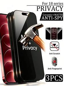 Mr. War Gorilla 3pcs, Ceramic Matte Privacy Screen Protector, Smooth Touch Texture[Only Supports Left And Right Side Privacy]Clear Front View, Significant Privacy Effect, Suitable For All Public Places, Soft Material Doesn't Hurt Hands, Full Coverage, Precise Cutouts Without Obstruction. Phone Accessories, Phone Screen Protector, Compatible With IPhone Duo/18promax/18pro/18/17E/17 Promax/16 Promax/15 Promax/14 Promax/13 Promax/12 Promax/11 Promax/17 Pro/16 Pro/15/14/13/12/11 And Other Series. - Black - View 2