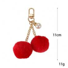 Soft Style Double Plush Ball Pearl Keychain, Cute Faux Rabbit Fur Pom Pom Pendant, Girls Bag Backpack Charm, Car Key Chain, Small Gift - Multicolor - View 2
