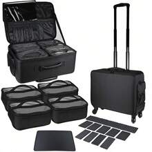 Professional Large Capacity Rolling Makeup Case, For Storing Eyelash Extension Supplies, Nail Art Tools And Cosmetics - Black - View 4