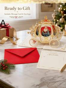 2pcs 3D Christmas Pop-Up Cards, Creative Holiday Paper Cards With Elegant Carriage Design, Suitable For Christmas Celebration Decoration Cards, Surprise Message Cards - Multicolor - View 6