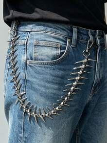 1 dây xích quần xương cá kim loại phong cách High Street Dark Punk, phụ kiện đeo ba lô kiểu cowboy ngầu alien - Bạc - Xem 2