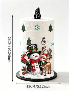2D Flat Snowman & Reindeer Print Paper Towel Holder, Acrylic Vertical Roll Paper Storage Rack, Kitchen Dining Table Decor Ornament, Easy Installation, Suitable For Christmas Party Home Room Decoration, Kitchen, Bathroom, Living Room And Dining Room, Create Warm Christmas Atmosphere Decorative Ornament. (Paper Towel Not Included) - Multicolor - View 6