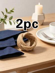 1/2/4/6pcs Macrame Napkin Rings, Boho Natural Material Napkin Holders, Rustic Farmhouse Style Napkin Rings - Camel - View 7