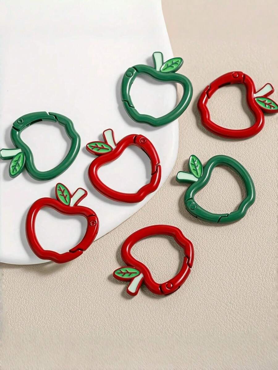 16pcs Cute Apple Colorful Alloy Spring Carabiner Clips, Key Ring Clasp, Keychain Jewelry Connector, Wallet Bag Pendant Decoration Buckle - Multicolor - View 1