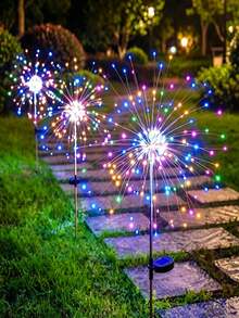 Solar Powered Fireworks Lights Outdoor Garden Decor, Support Warm And Colorful Light Effects, Available In 1PC 60LEDs And 4pcs 240LEDs, Fireworks Radiating Shape With Dense LED Beads, Solar Powered Day Charging And Automatic Night Lighting, Suitable For Garden Lawn Patio Fence Trees, Christmas New Year Party Camping Wedding Landscape Atmosphere Lighting - Solar Fireworks Light - View 3
