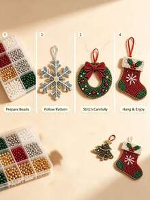 Christmas Bead Stringing Kit Set, Containing An Instruction Manual And A Set Of Handmade Materials. The Handmade Kit Is Suitable For Adults, Family Collaboration, Christmas Gifts, And Home Decorative Handcrafting. Handcrafting Set. - Sets - View 6