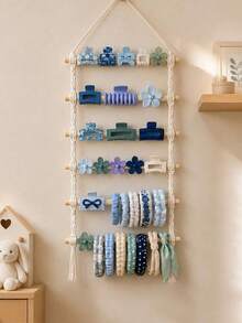 Wooden Rope Hanging Hair Clip Storage Rack, Baby Room Wall Hair Accessory Organizer, Bow Hair Clip And Headband Display Stand - Storage Rack - View 1