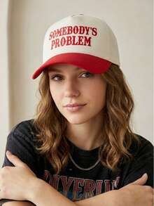 1pc Women's "Somebody's Problem" Trucker Hat, Personalized Embroidered Letter Baseball Cap, Street Fashion 5-Panel Hat, Spring/Autumn Travel, Beach, Summer Outdoor Sun Protection Casual Hat - Somebody's Problem - View 5