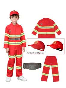 4pcs/Set Firefighter Role Play Costume Set, Includes Realistic Accessories, Suitable For Children 3+ Years Old - Multicolor - View 6