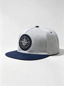 1PC Unisex Color Block Flat Brim Baseball Cap, Circular Compass Embroidery On Front, Contrast Flat Brim, Adjustable, For Daily, Street, Party & Travel - Multi-color - View 13