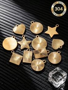 5 buah Liontin Motif Sinar Matahari dari Baja Tahan Karat Bentuk Hati, Persegi, Bintang, Bulat, dan Cakram untuk Perlengkapan Pembuatan Kalung dan Perhiasan DIY - liontin - View 1