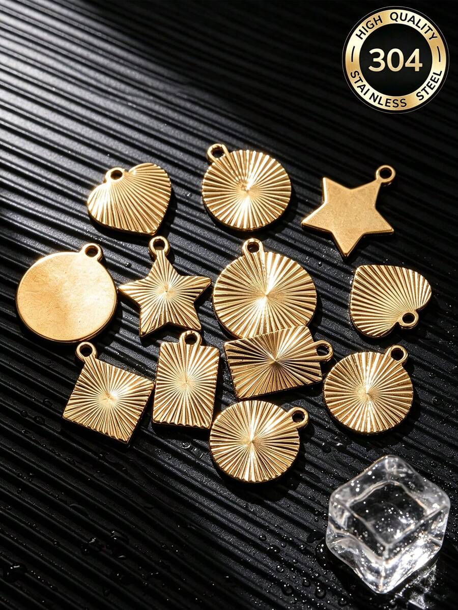 5 buah Liontin Motif Sinar Matahari dari Baja Tahan Karat Bentuk Hati, Persegi, Bintang, Bulat, dan Cakram untuk Perlengkapan Pembuatan Kalung dan Perhiasan DIY - liontin - View 1