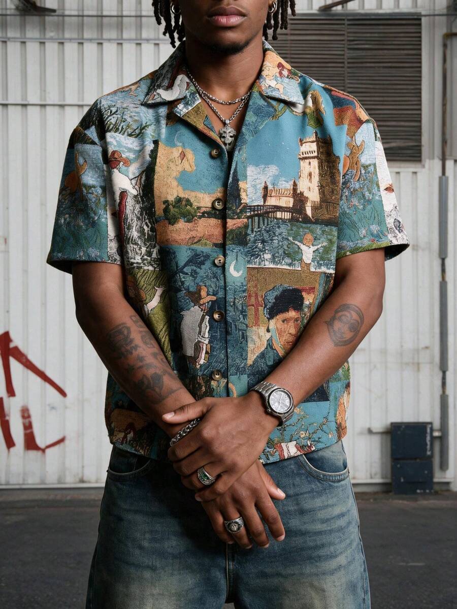 Men's Ultra Loose Fashion Boxy Fit Vacation Shirt, Random Pattern, Premium Fabric, Summer Essential, Unisex Short Shirt, Gift For Boyfriend/Husband