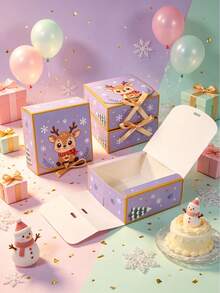Christmas Cartoon Reindeer Gift Box, Purple Snowflake Flip-Top Candy & Cookie Box With Gold Ribbon Bow, Suitable For Christmas Party Favor Packaging - Christmas Reindeer - View 7